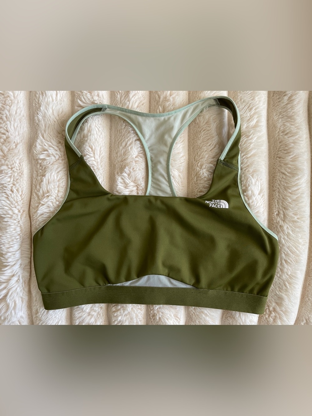 The North Face Olive Green Racerback Sports Bra with Light Trim